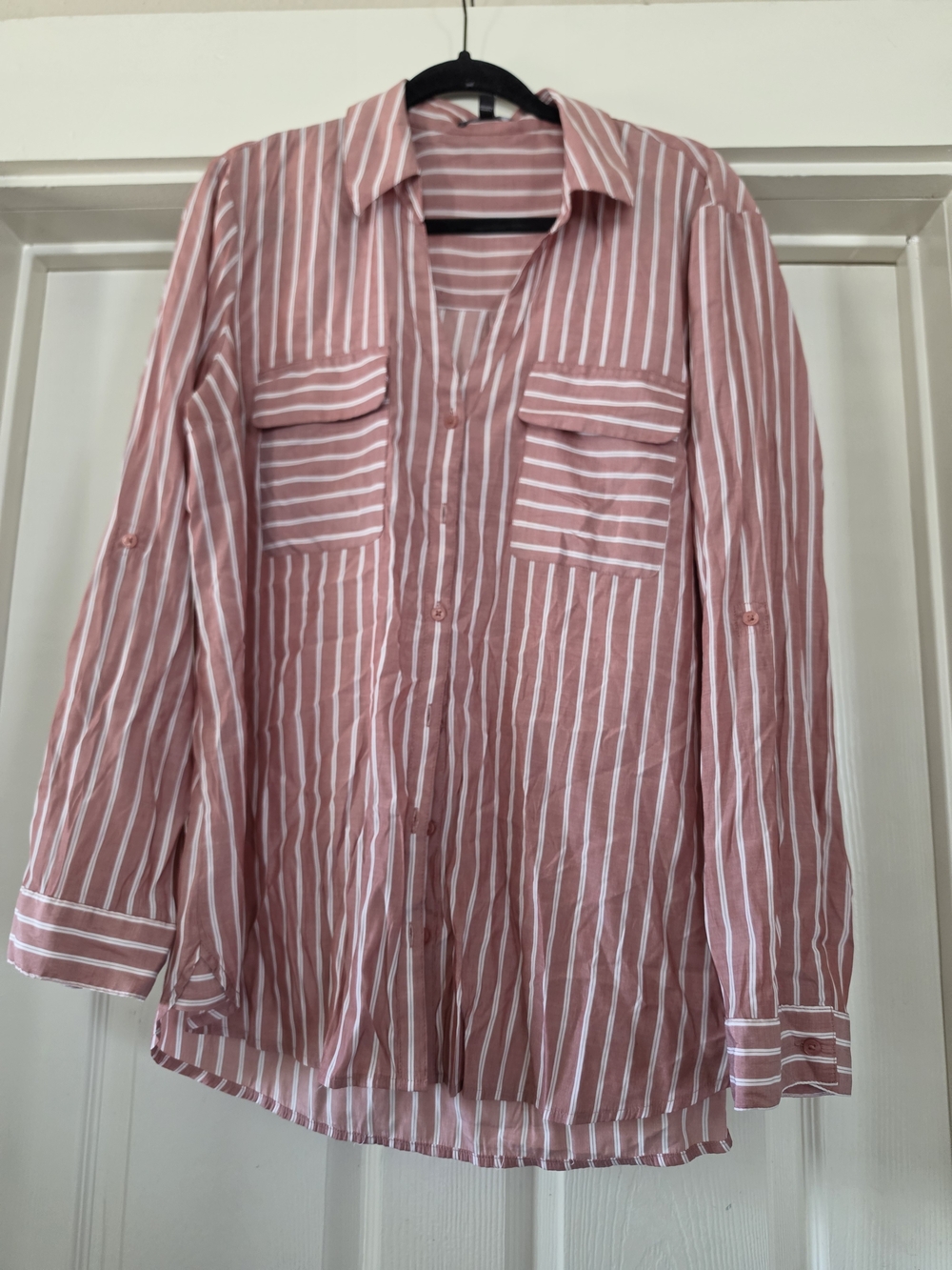 Express Striped Pink Button-Up Shirt for Womens Size L